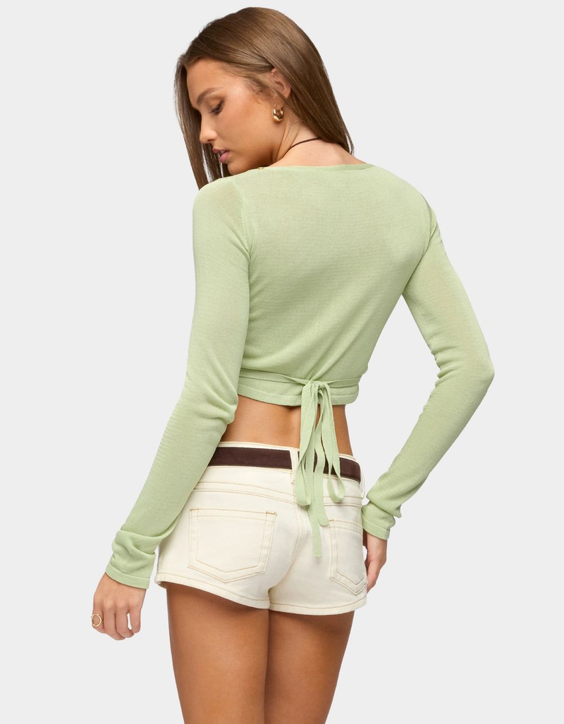 EDIKTED Hyla Button Cropped Knit Wrap Top image number 2