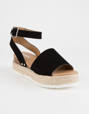 SODA Topic Black Womens Espadrille Flatform Sandals Primary Image