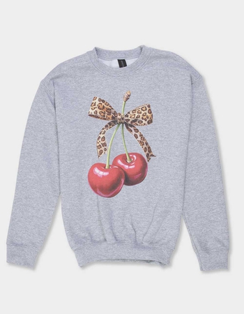 CHERRIES Leopard Bow Unisex Kids Crewneck Sweatshirt Primary Image