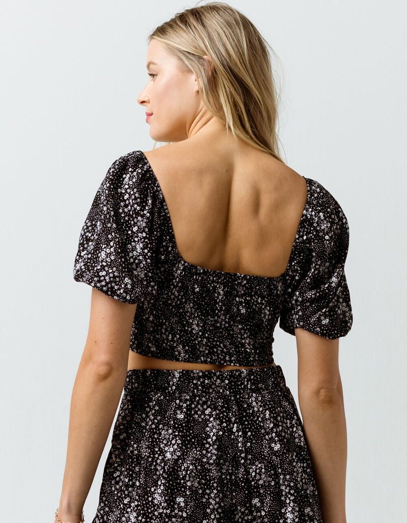 SKY AND SPARROW Knot Front Smocked Womens Top image number 2