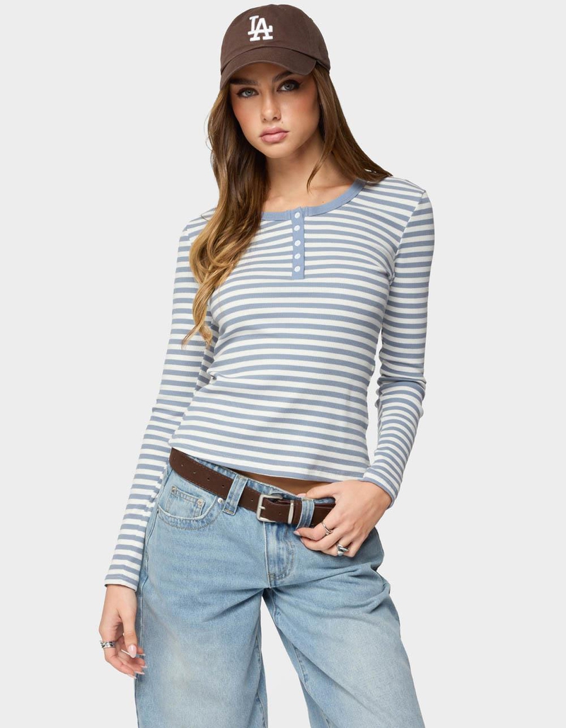 EDIKTED Roma Striped Henley Top image number 0