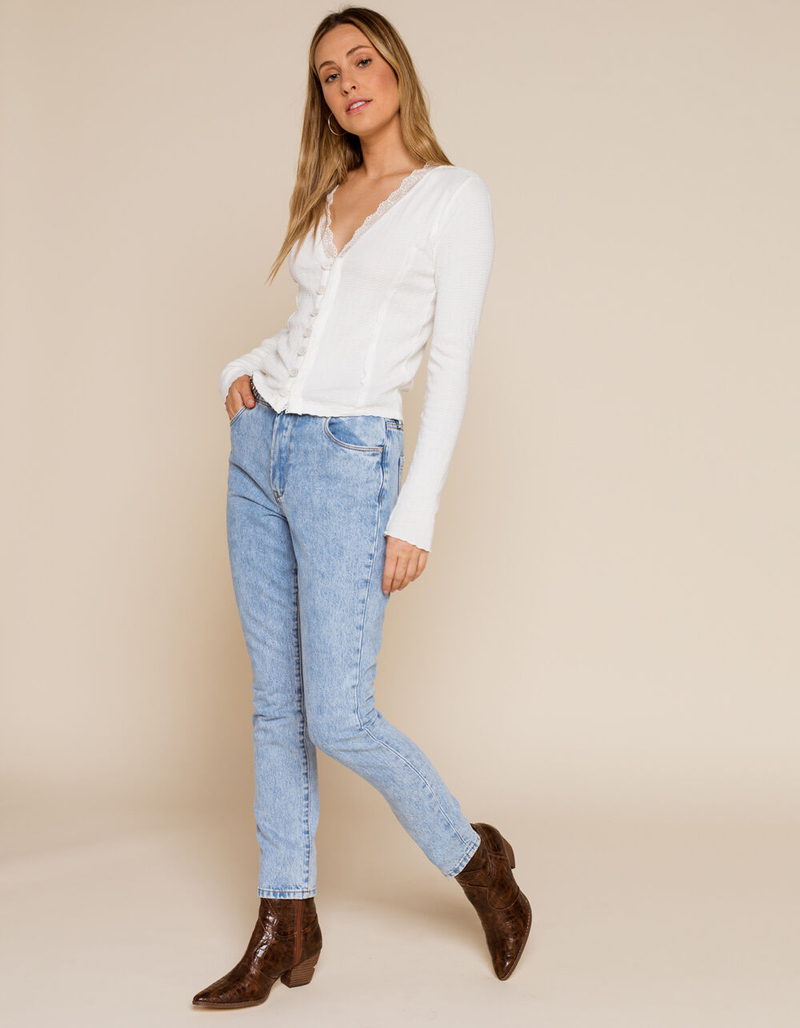 WEST OF MELROSE Cute As A Button Lace Trim Womens Cardigan image number 3