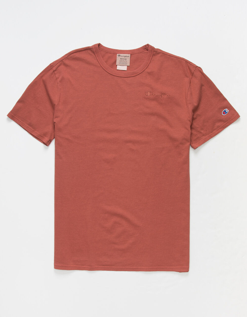 CHAMPION Script Embroidered Mens Coral Vintage Dye T-Shirt image number 0