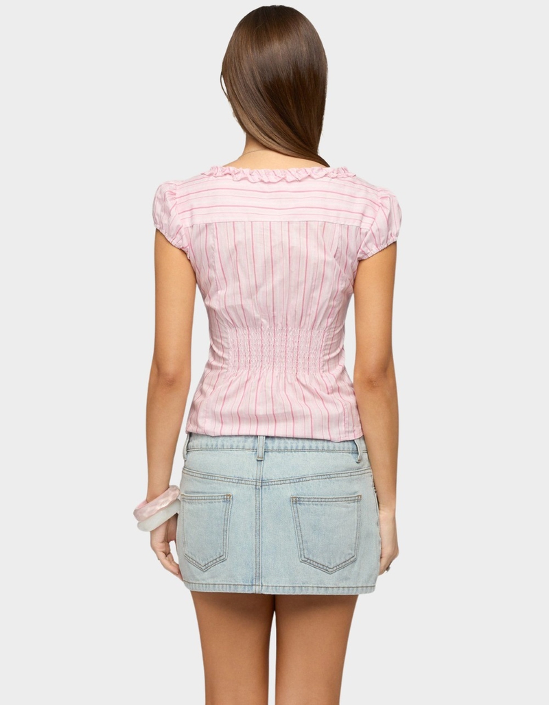 EDIKTED Georgia Ruffle Striped Button Up Top image number 2