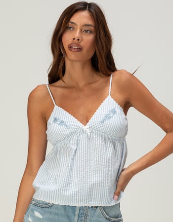 RSQ Womens Embroidered Stripe Babydoll Top Primary Image