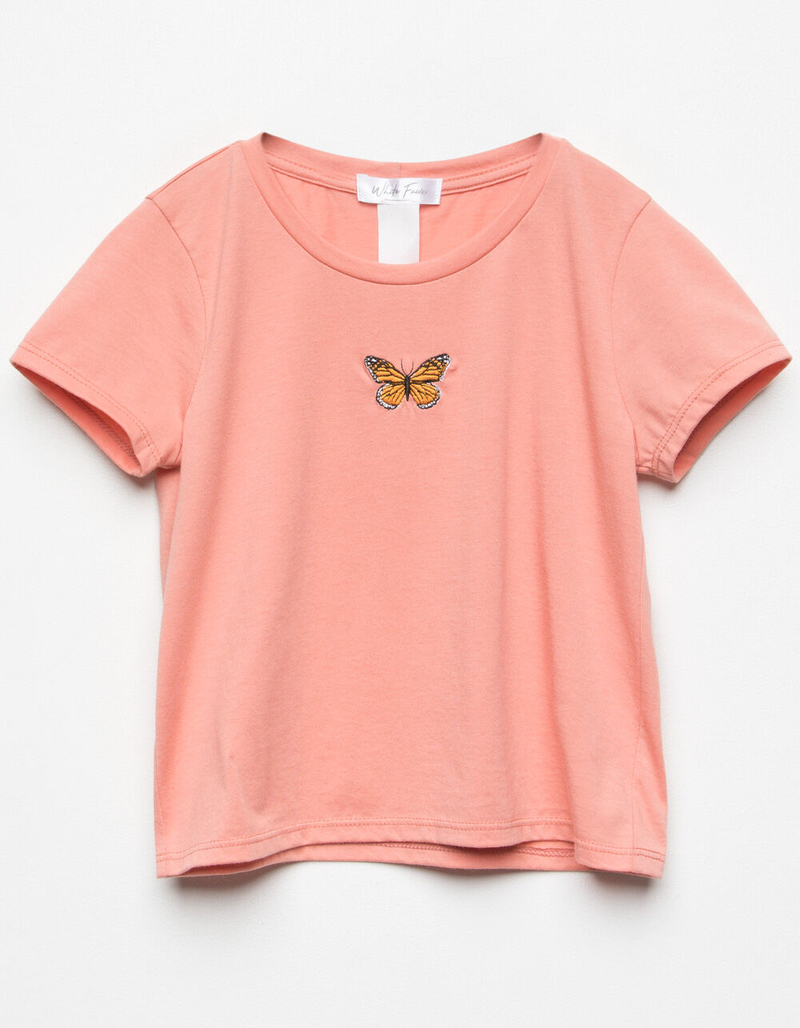 WHITE FAWN Embroidered Butterfly Girls Tee image number 0