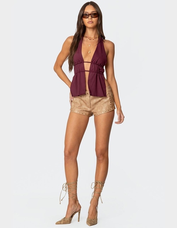EDIKTED Audrey Faux Leather Studded Micro Shorts Alternative Image