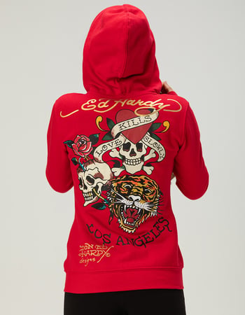 ED HARDY Dagger Roses Womens Long Zip-Up Hoodie Primary Image