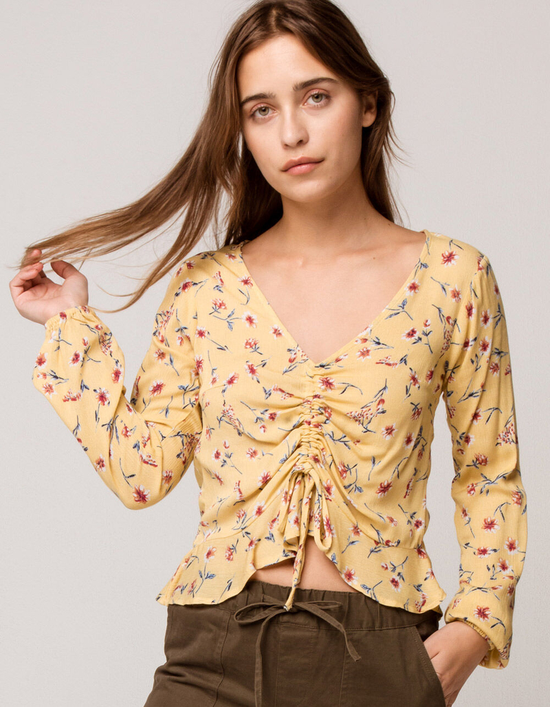 SKY AND SPARROW Cinch Front Womens Peplum Top image number 0