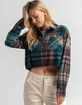 RSQ Womens Jewel Tone Plaid Crop Flannel image number 1