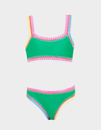 PQ SWIM Ireland Green Sporty Rainbow Embroidered Girls Bikini Set Primary Image