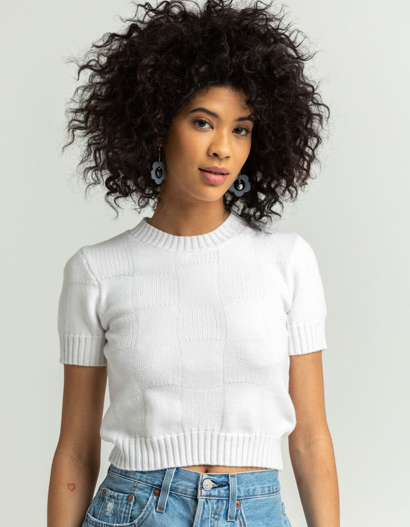 RSQ Womens Tonal Checker Crop Sweater image number 0