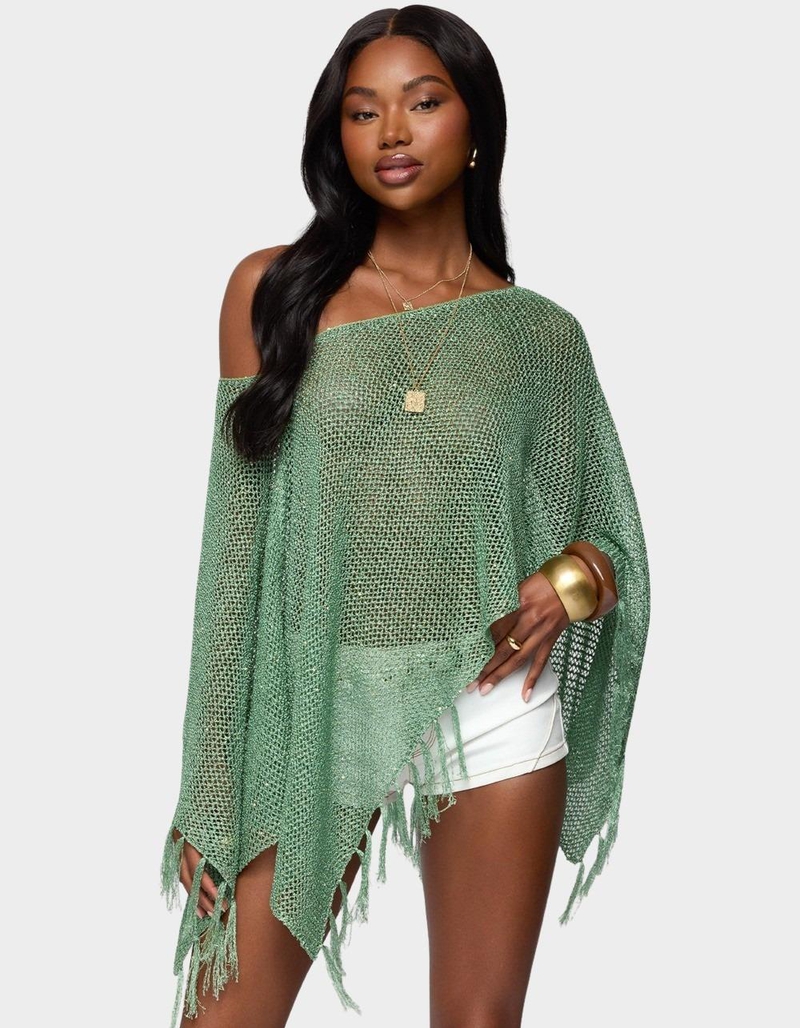EDIKTED Sequin Fringe Knit Poncho image number 0