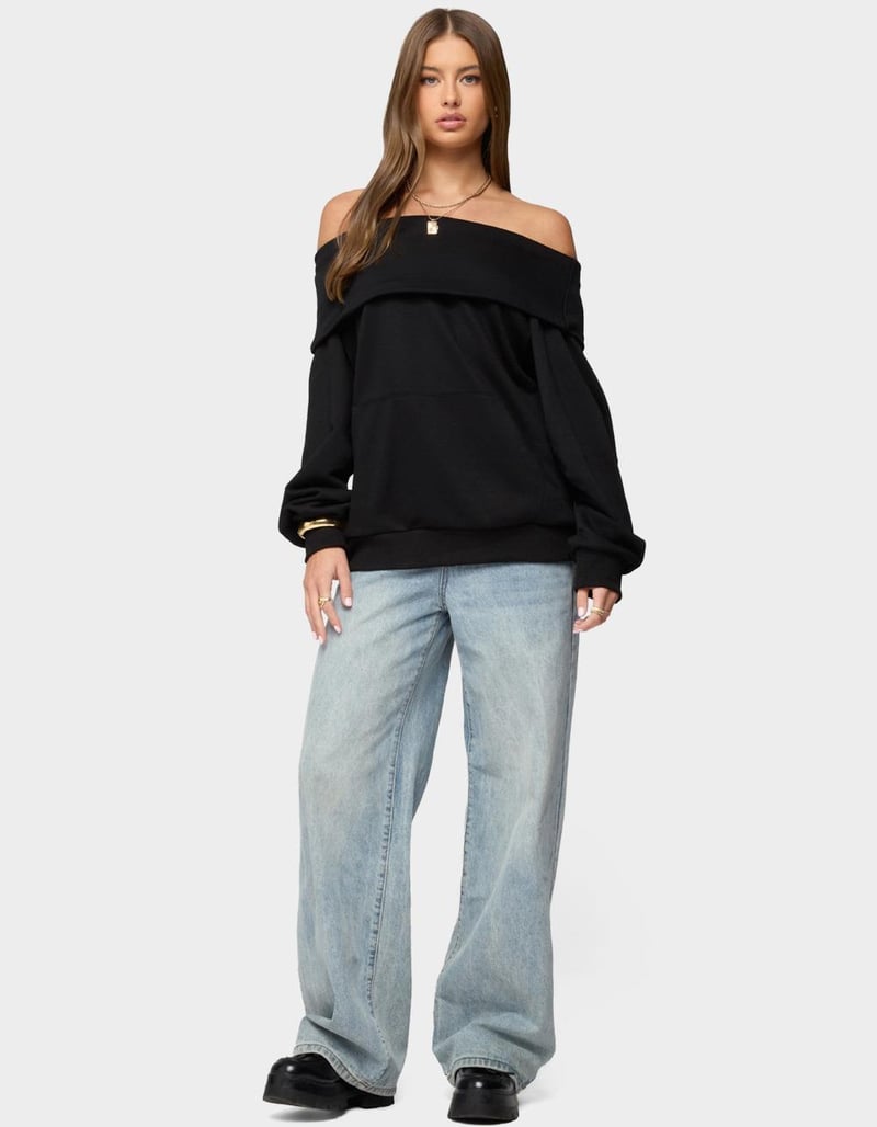 EDIKTED Ashlee Oversized Foldover Sweatshirt image number 3