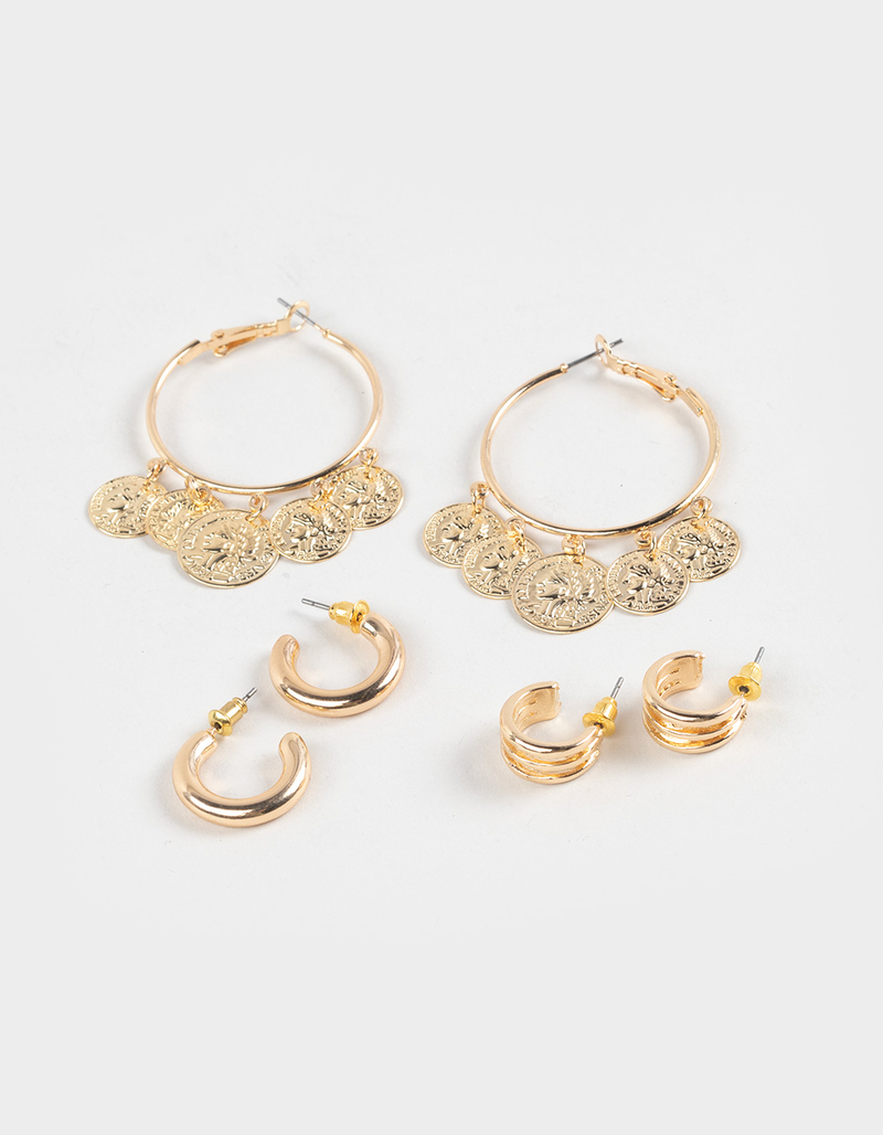 FULL TILT 3 Pack Boho/Coin Hoop Earrings image number 0