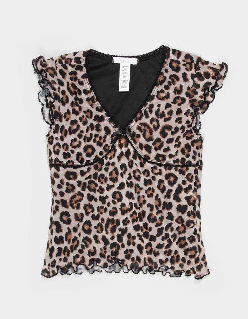 FULL TILT Leopard Mesh Bow Girls Top image number 1