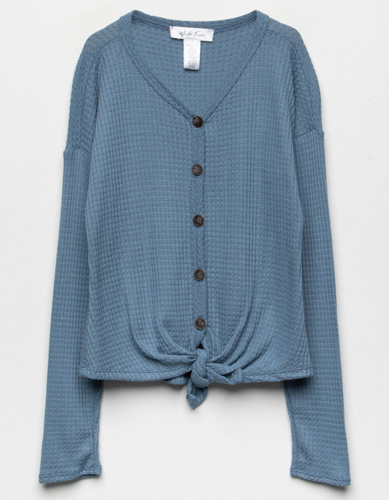 WHITE FAWN Tie Front Blue Girls Thermal Top image number 0