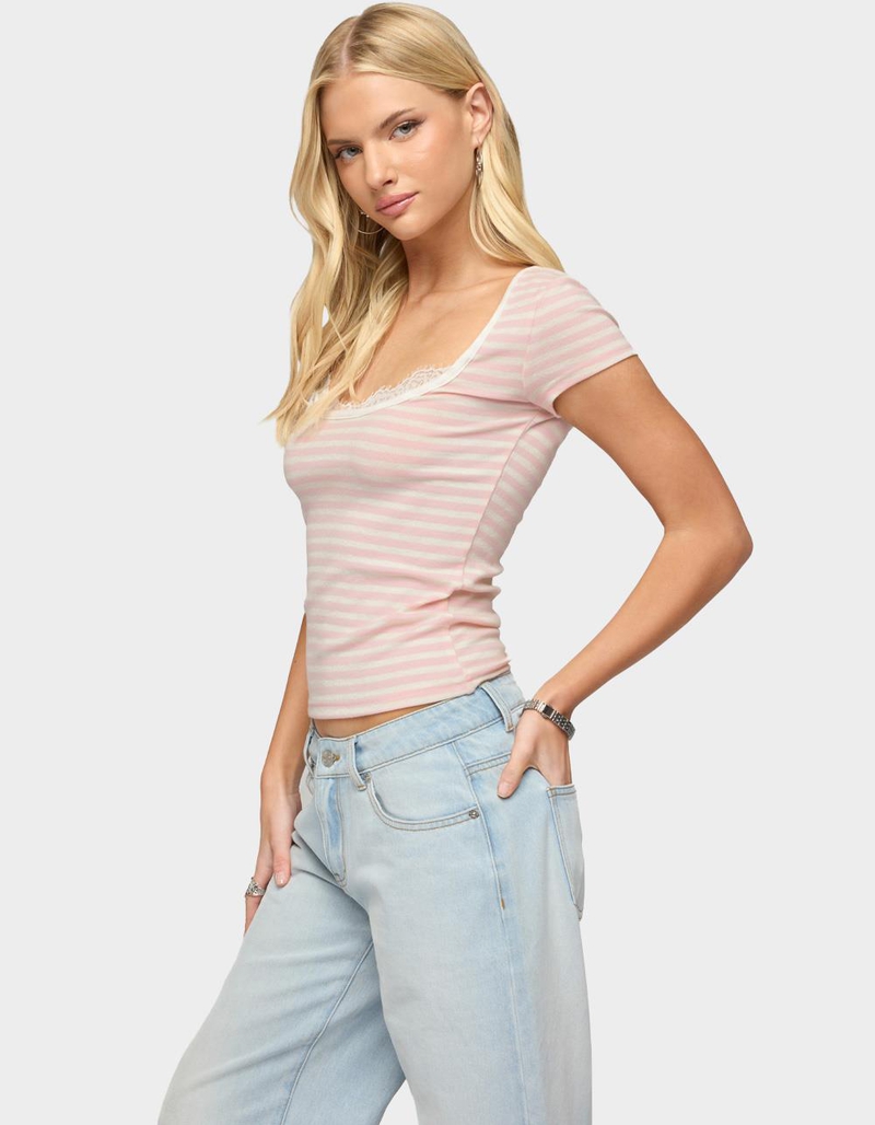 EDIKTED Layered Lacey Striped Tee image number 1