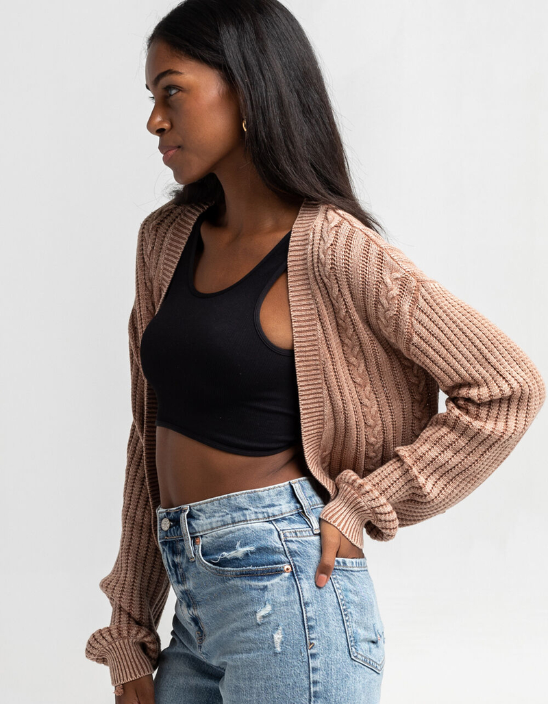 FULL TILT Womens Brown One Button Washed Cardigan image number 1