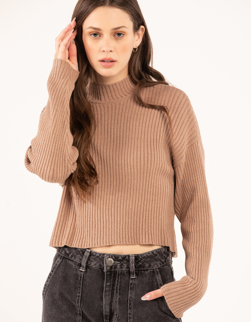 RSQ Womens Mock Neck Ribbed Drop Shoulder Sweater image number 4