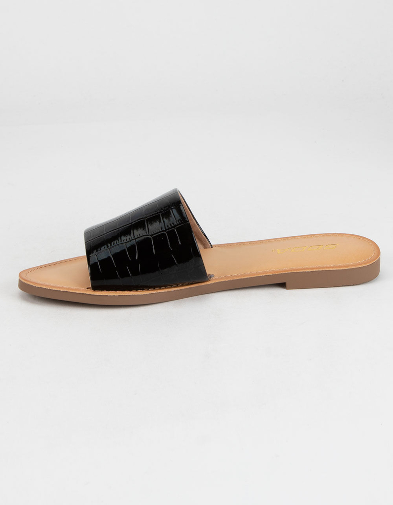 SODA Single Strap Womens Black Crocodile Slide Sandals image number 3