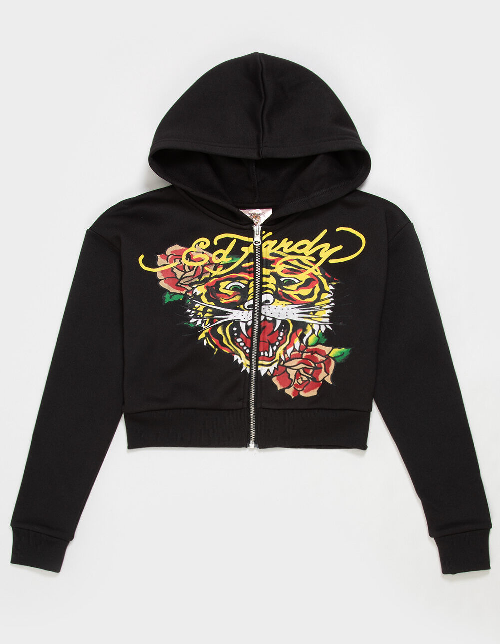 ED HARDY Tiger Girls Crop Zip-Up Hoodie - BLACK | Tillys