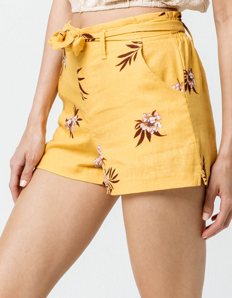 SKY AND SPARROW Floral Tie Front Linen Womens Shorts image number 1