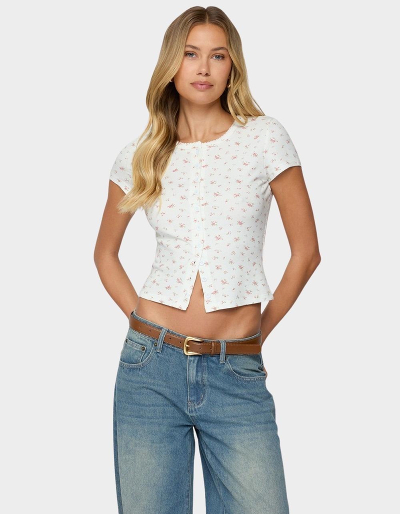 EDIKTED Odella Floral Ribbed Button Up Top image number 0