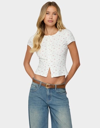 EDIKTED Odella Floral Ribbed Button Up Top Primary Image
