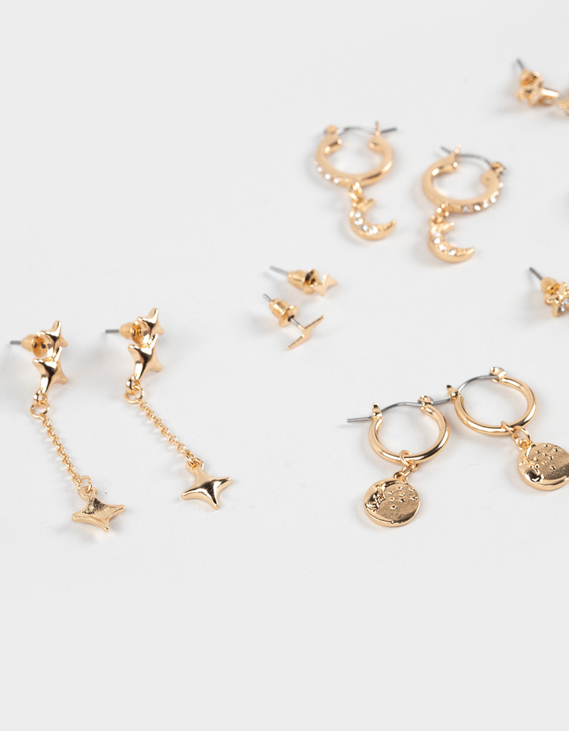 FULL TILT 9 Pack Moon/Star/Celestial Hoop Earrings image number 2