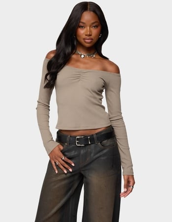 EDIKTED Cambria Ribbed Off Shoulder Top Primary Image