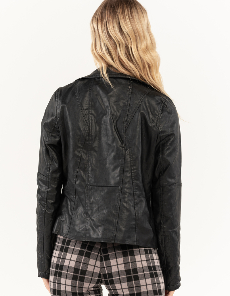 JOU JOU Womens Quilt Faux Leather Moto Jacket image number 2