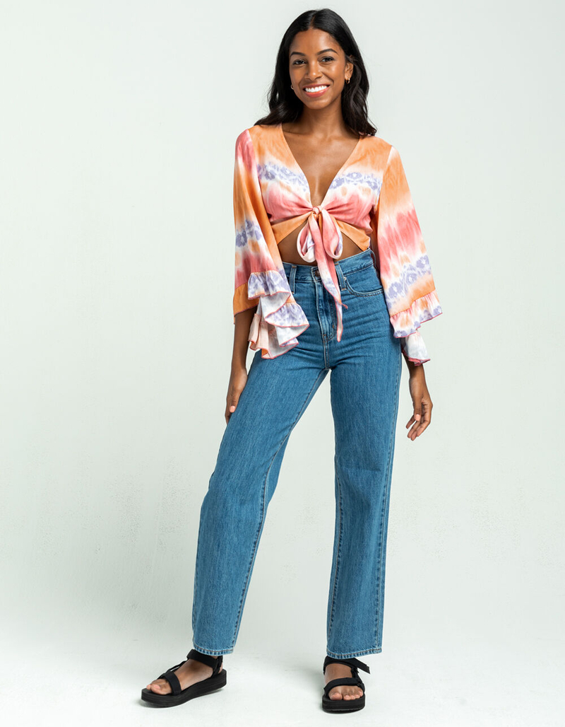 MILEY AND MOLLY Tie Dye Bell Sleeve Tie Front Top image number 3