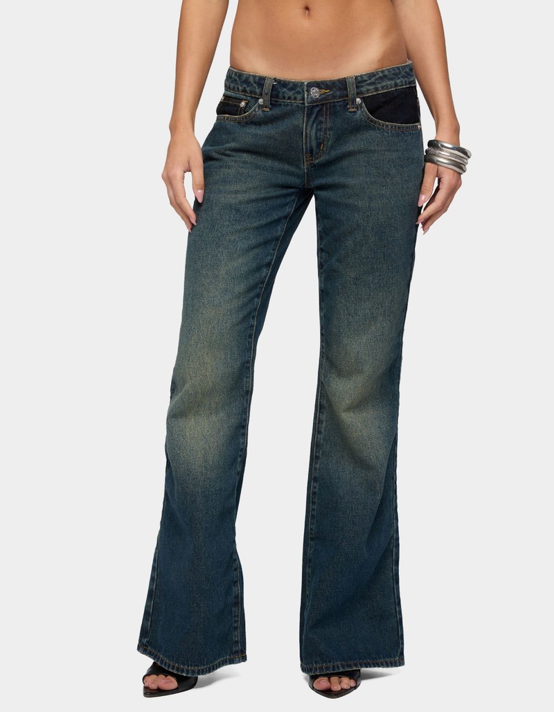 EDIKTED Tatem Lacey Low Rise Flared Jeans image number 0