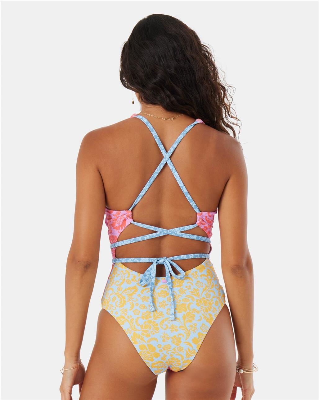 'S SOLEZIA[ソレジア] Wrap-style Print Drape One Piece ROXY Tapestry Patchwork Wrap Tie Plunge One Piece Swimsuit