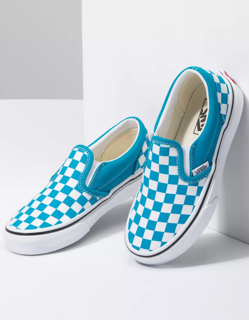 VANS Classic Checkerboard Slip-On Blue & White Kids Shoes image number 2