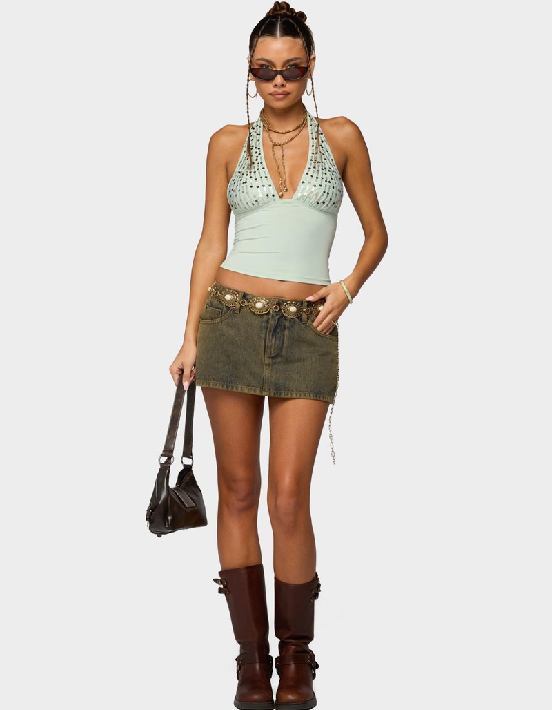 EDIKTED Sequin Plunge Neck Halter Top image number 4