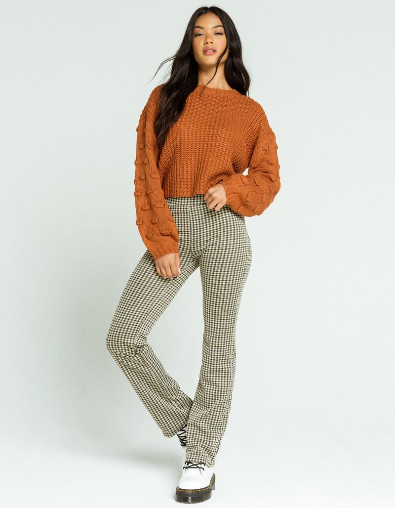 FULL TILT Pom Detail Balloon Sleeve Womens Rust Sweater image number 4