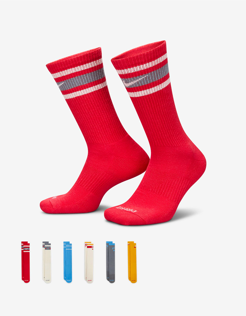 NIKE Everyday Plus Cushioned 6 Pack Crew Socks - RED COMBO - S | Tillys