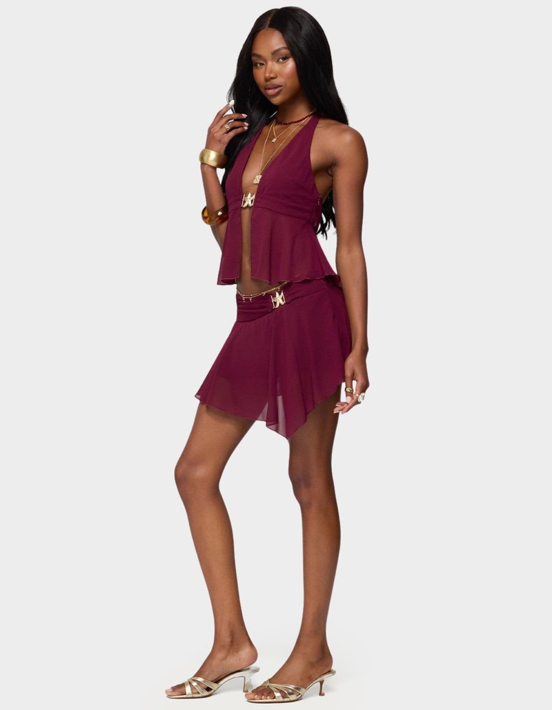 EDIKTED Sea Star Asymmetric Chiffon Mini Skirt image number 3
