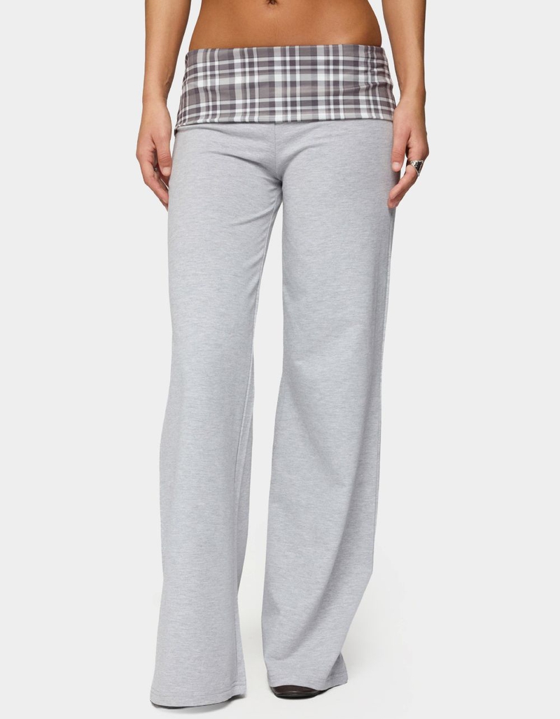 EDIKTED Kimmy Plaid Foldover Waist Pants image number 1
