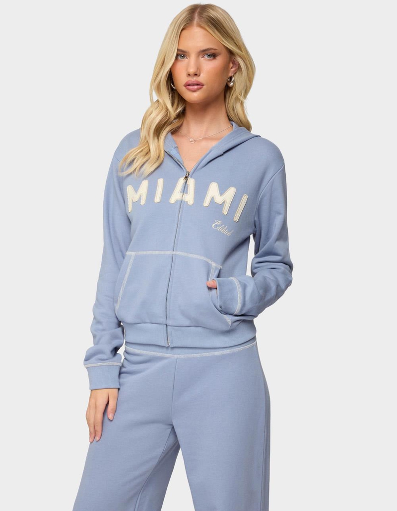 EDIKTED Miami Babe Zip Up Hoodie image number 1