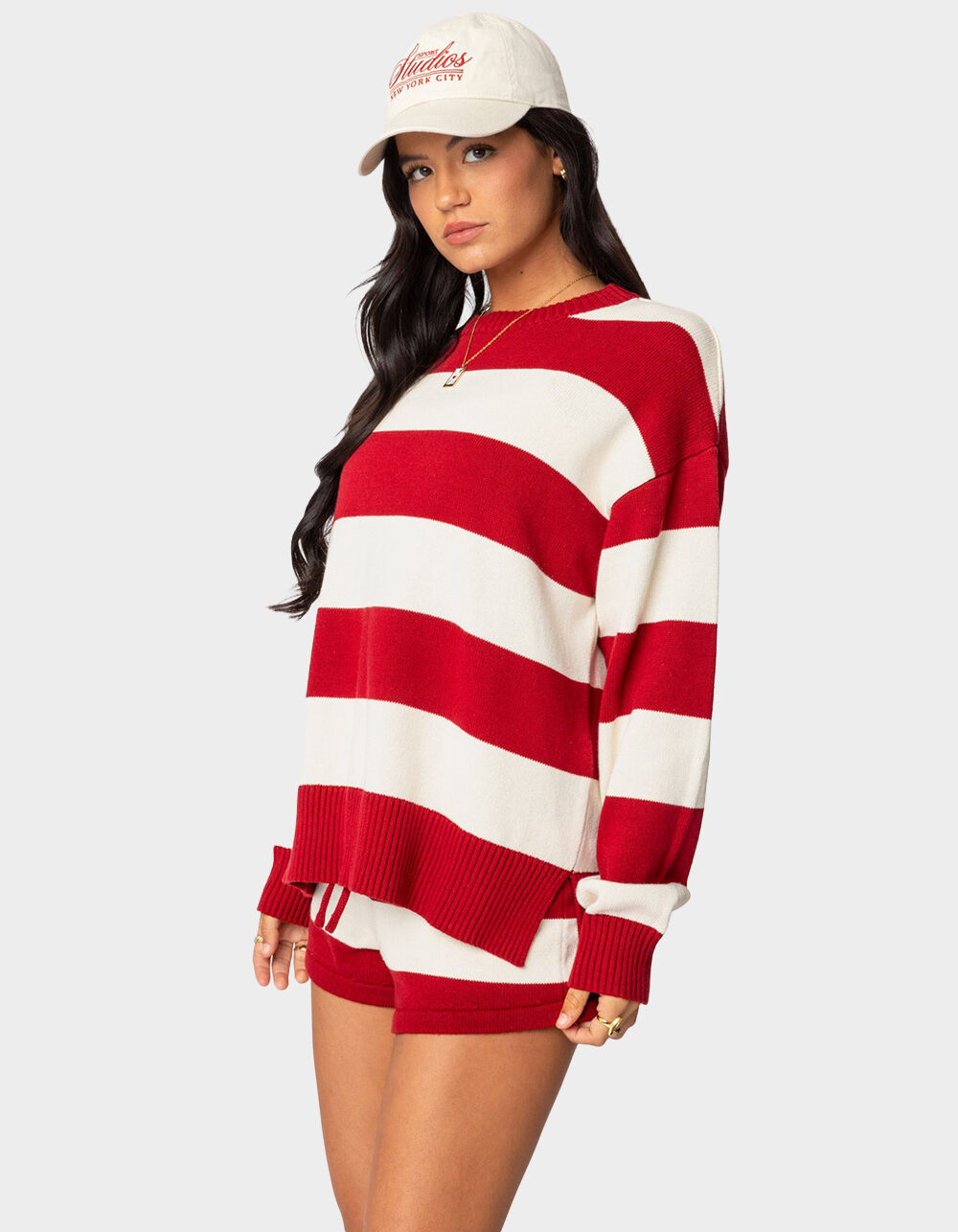 トップス doublet STRIPE OVERSIZED PULLOVER 23AW Women Striped Oversized Sweater Knitted Long Sleeve Y2K