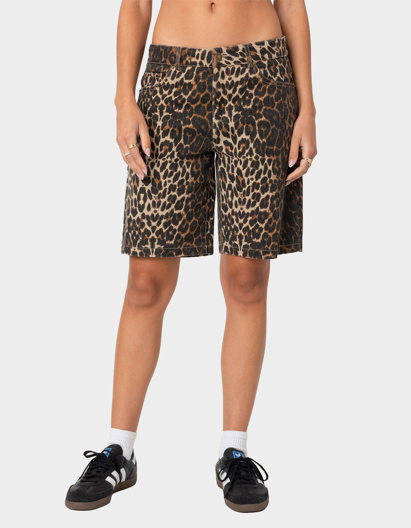 EDIKTED Leopard Low Rise Denim Bermuda Shorts image number 0