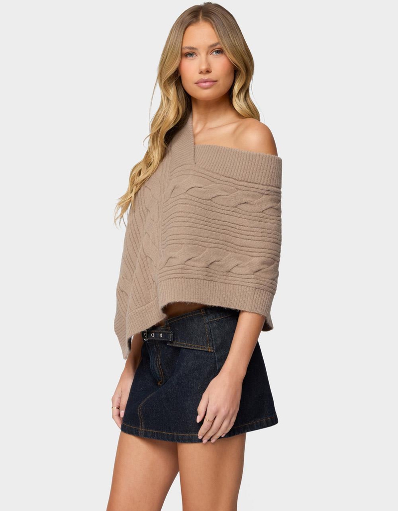 EDIKTED Vickey Cable Knit Poncho image number 1