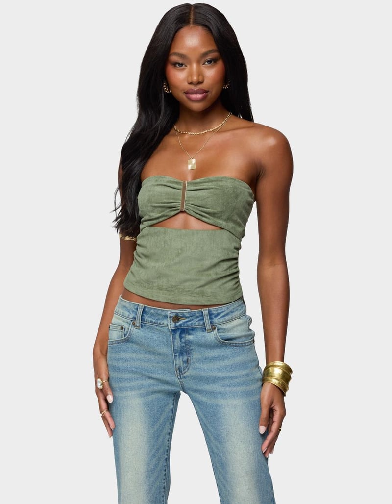 EDIKTED Kalina Cutout Faux Suede Strapless Top image number 0