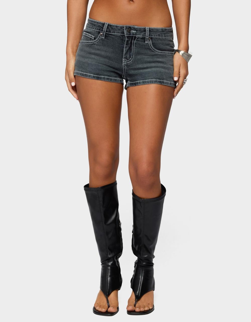 EDIKTED Whitlie Contrast Stitch Denim Micro Shorts image number 0