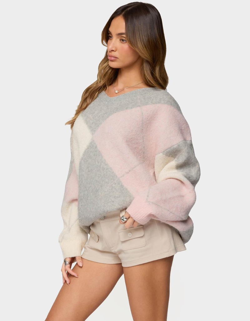 EDIKTED Elda Oversized Argyle Sweater image number 1