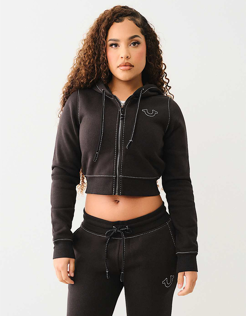 TRUE RELIGION Big T Womens Crop Shrunken Zip-Up Hoodie image number 1