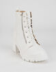 SODA Lug Sole Side Zips Womens White Booties image number 1